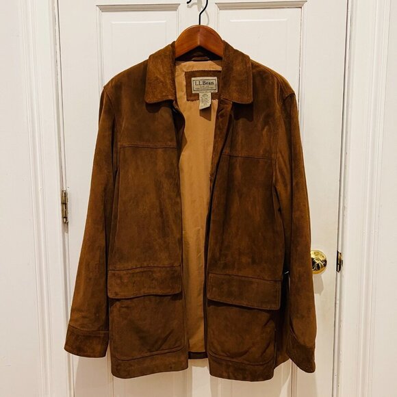 LL Bean Mens Brown Soft Leather Barn Hunting Chore Jacket Vintage Size L… - Picture 11 of 16